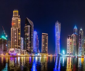 Dubai modern city night scene Stock Photo 01