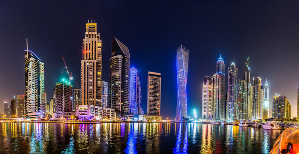 Dubai modern city night scene Stock Photo 01