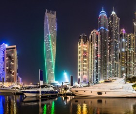 Dubai modern city night scene Stock Photo 02