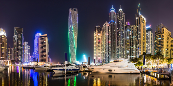 Dubai modern city night scene Stock Photo 02