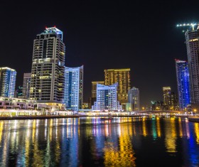 Dubai modern city night scene Stock Photo 05