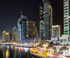 Dubai modern city night scene Stock Photo 07