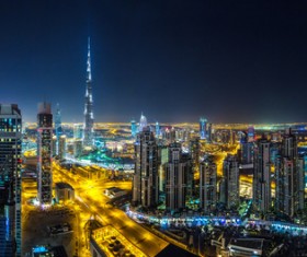 Dubai modern city night scene Stock Photo 09