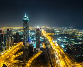 Dubai modern city night scene Stock Photo 11