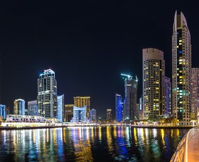 Dubai modern city night scene Stock Photo 13