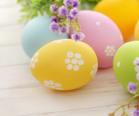Easter eggs and flowers on the desktop Stock Photo 03