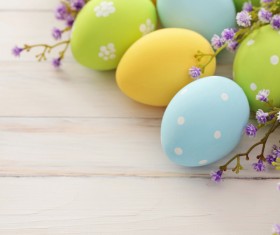 Easter eggs and flowers on the desktop Stock Photo 04