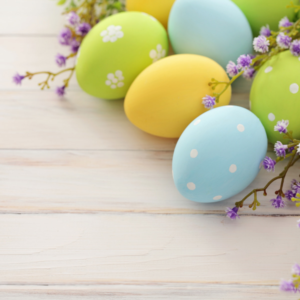 Easter eggs and flowers on the desktop Stock Photo 04