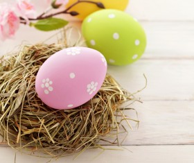 Easter eggs and flowers on the desktop Stock Photo 05