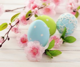 Easter eggs and flowers on the desktop Stock Photo 06