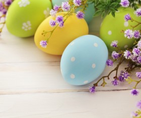 Easter eggs and flowers on the desktop Stock Photo 07
