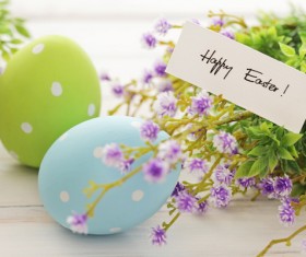 Easter eggs and flowers on the desktop Stock Photo 09