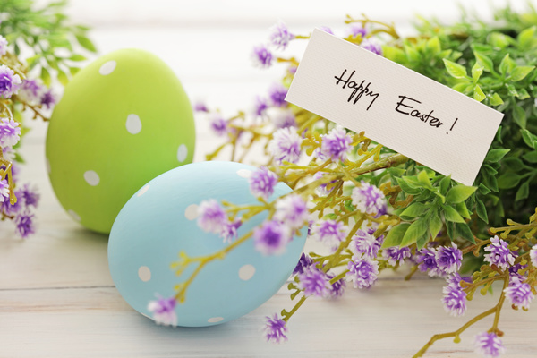 Easter eggs and flowers on the desktop Stock Photo 09