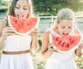 Eat watermelon girls Stock Photo 01