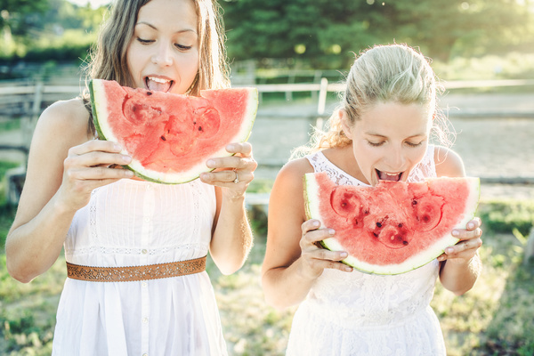 Eat watermelon girls Stock Photo 01