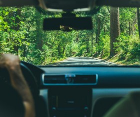 Empty countryside road from car window Stock Photo