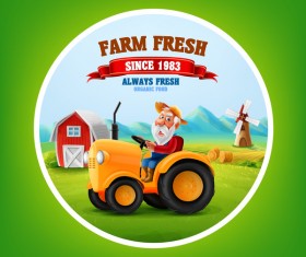Farm and tractor labels vector 01