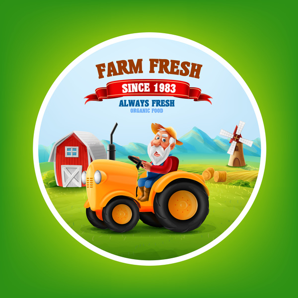 Farm and tractor labels vector 01