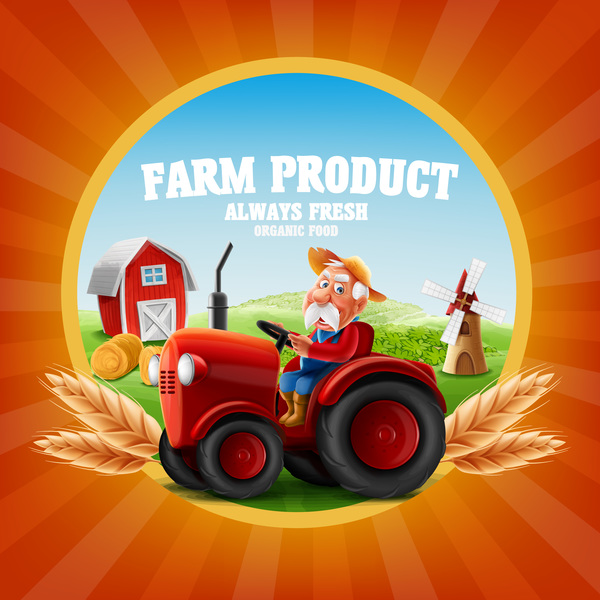 Farm and tractor labels vector 02
