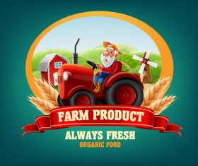 Farm and tractor labels vector 03
