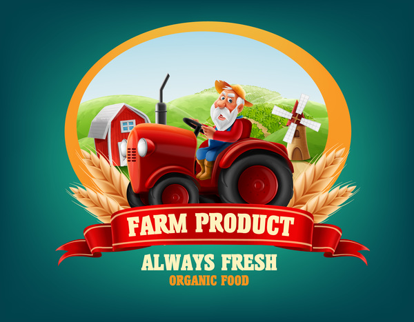 Farm and tractor labels vector 03