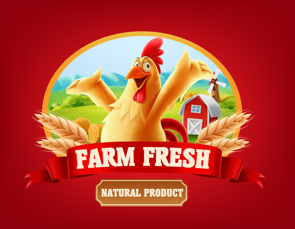 Farm fresh label with chicken vector
