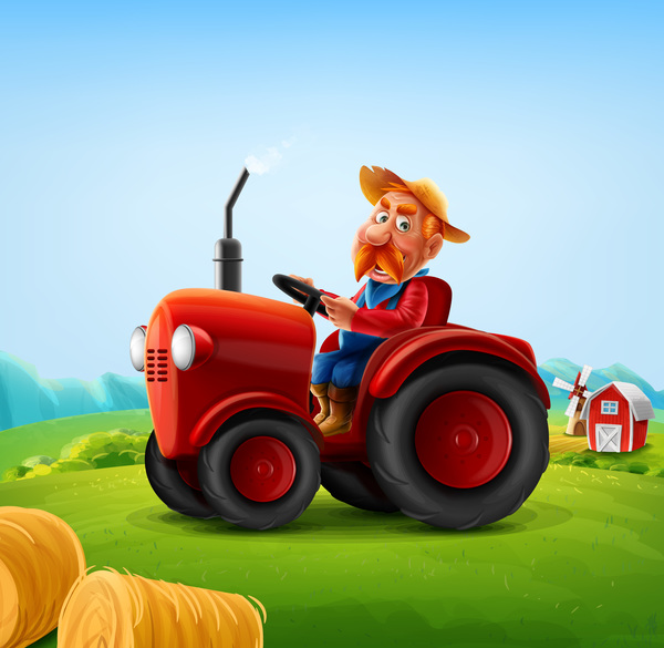 Farmer and tractor vector illustration