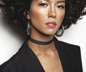 Fashion make-up curly hair woman Stock Photo 04