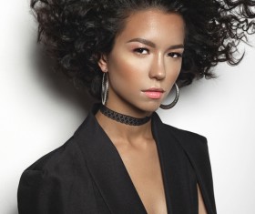 Fashion make-up curly hair woman Stock Photo 05