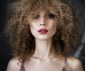 Fluffy curly hair woman Stock Photo
