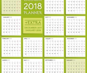 Fresh green 2018 calendar template vector