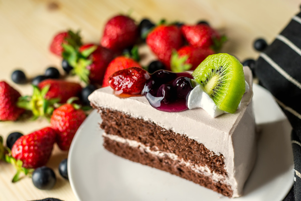 Fruit chocolate cake Stock Photo