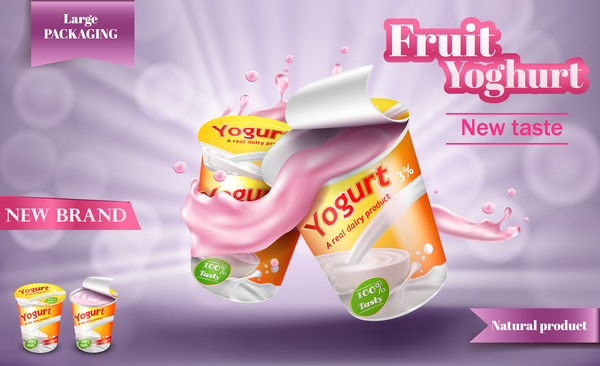 Fruit yoghurt poster template vector