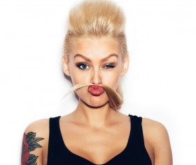 Funny face expression girl Stock Photo