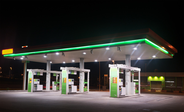 Gas stations at night Stock Photo