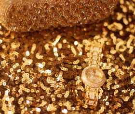 Gemstone Golden ladies handbag and watch Stock Photo 01