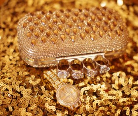 Gemstone Golden ladies handbag and watch Stock Photo 02