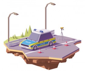 German police car controlling speed with radar speed gun on the road vector