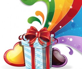 Gift box on rainbow background vector