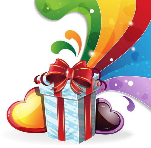 Gift box on rainbow background vector