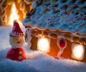 Gingerbread house on the snow outdoors Stock Photo 02