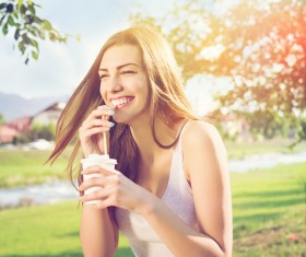 Girl fun drinking coffee Stock Photo