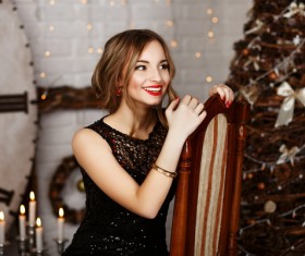 Girl having fun on New Year Christmas day Stock Photo