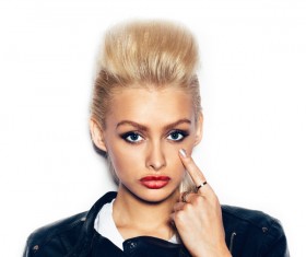 Girl pointing to the eyes Stock Photo