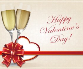 Glasses of champagne and Valentine heart vector