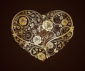 Golden heart with floral decor vector material