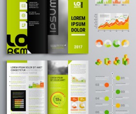 Green with black brochure cover with business infographic vector 01