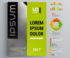 Green with black brochure cover with business infographic vector 02
