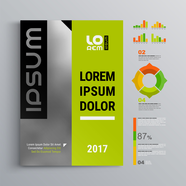 Green with black brochure cover with business infographic vector 02