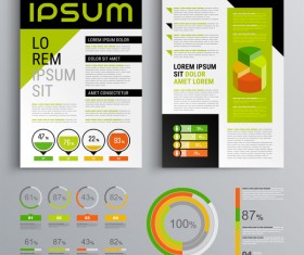 Green with black brochure cover with business infographic vector 03